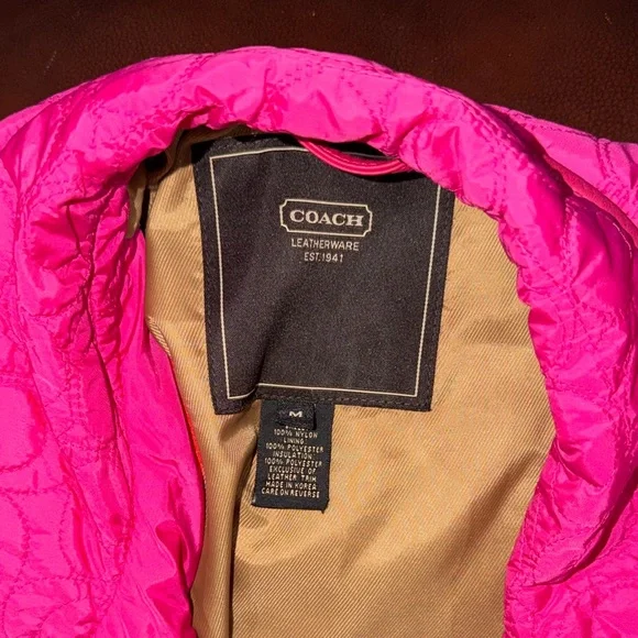 ‼️Coach Pink Logo Quilted Turnlock Leather Trim Jacket - Picture 7 of 7